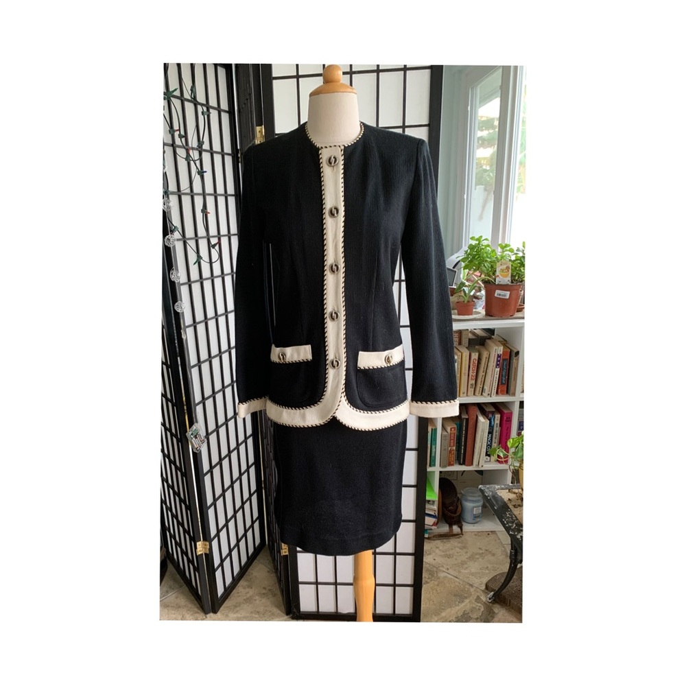 Vintage 1980s Leslie Fay Black Knit Suit